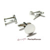 Boutons de manchettes Plateau lisse 14mm  couleur Argent Platine Qualité Laiton