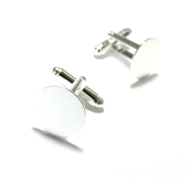 Boutons de manchettes Plateau lisse 14mm  couleur Argent Vif Qualité Laiton