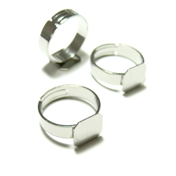 Supports de Bagues Ajustables Plateau Carré 10mm – Laiton Finition Argent Platine