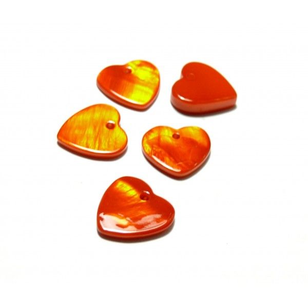 Pendentifs Nacres Pastilles Coeur 13mm Orange