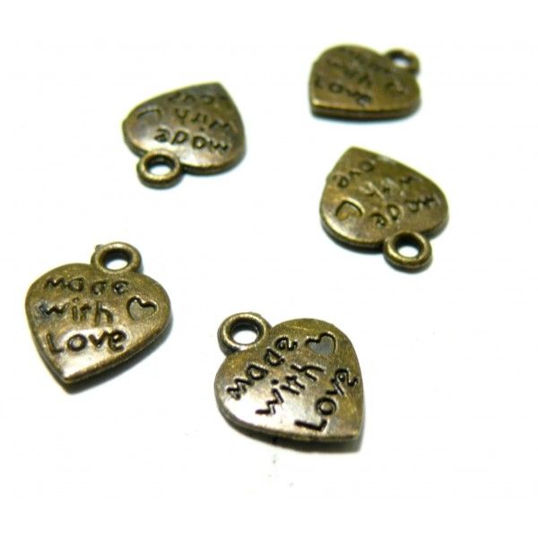 PAX 50 pendentifs breloques Coeur BRONZE Made with love H114Y