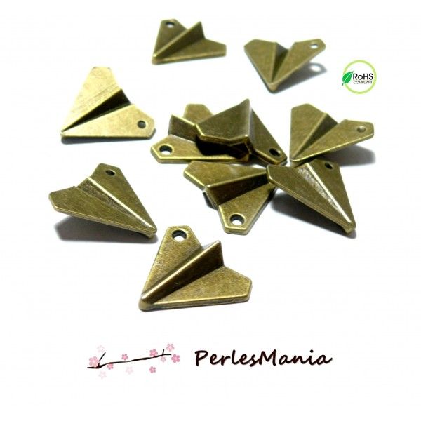 Pendentifs, breloque AVION Origami métal couleur Bronze