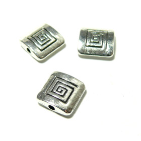 Passants Perles Intercalaires Carré Labyrinthe 10mm Métal Argent Antique