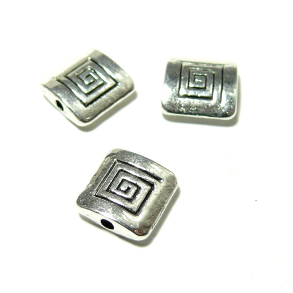 Passants Perles Intercalaires Carré Labyrinthe 10mm Métal Argent Antique