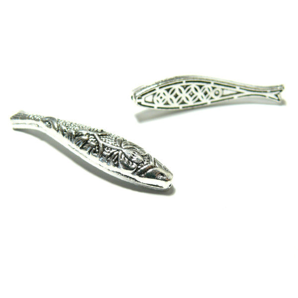 Passants Perles Intercalaires Poisson Feng Shui 43mm – Métal Argent Antique