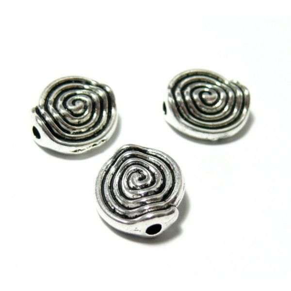 Passants Perles Intercalaires Spirales 12mm metal couleur Argent Antique