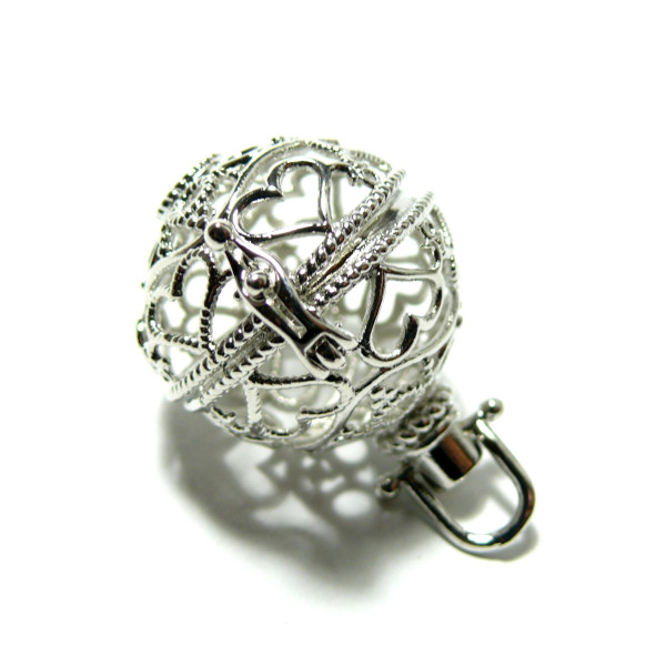 Pendentif Cage, Perle Bola Coeur, Harmony Grossesse 18mm couleur Argent Platine