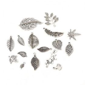 S1125080 PAX 100 Pendentifs Breloques Feuilles Ajourées couleur Argent Antique