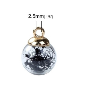 PAX 5 pendentifs GLOBES BULLES EN VERRE avec FLEURS SEICHEES NOIRES S1187798