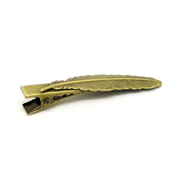 Barrettes Pince Crocodile Plumes Métal Bronze