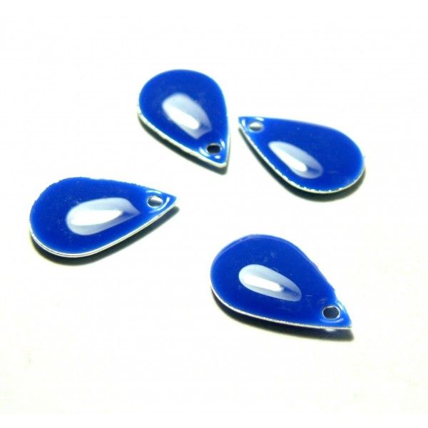 4 sequins médaillons style émaillés Biface Ovale Bleu Nuit 14mm ref 8