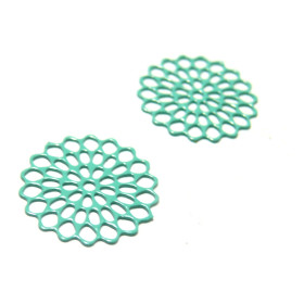 AE115221 Lot de 6 Estampes pendentif connecteur filigrane Fleur Ajourée Vert Kaki 16mm