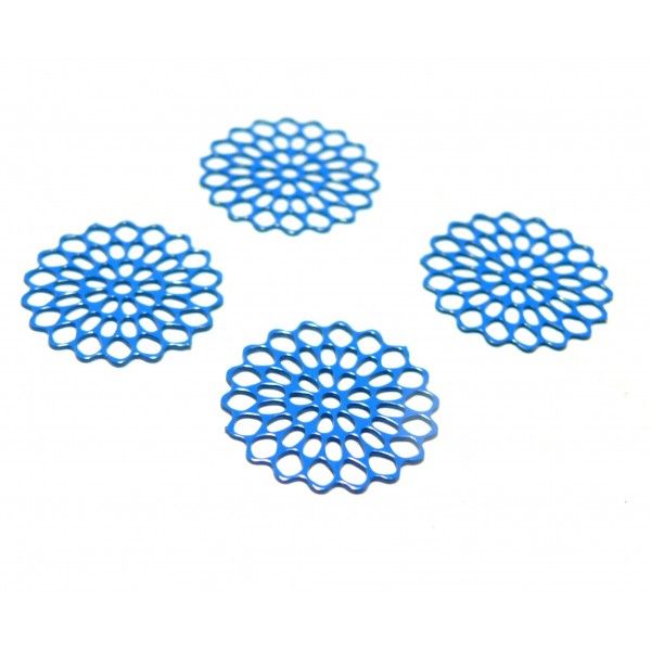 AE115221 Lot de 6 Estampes pendentif connecteur filigrane Fleur Ajourée Bleu Ciel 16mm
