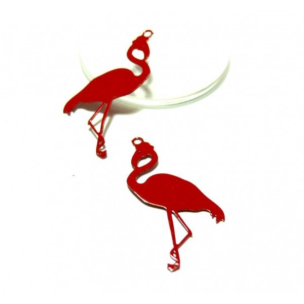 AE117657 Lot de 4 Estampes pendentif  filigrane Flamingo Flamant Rose Vert d'eau 28mm