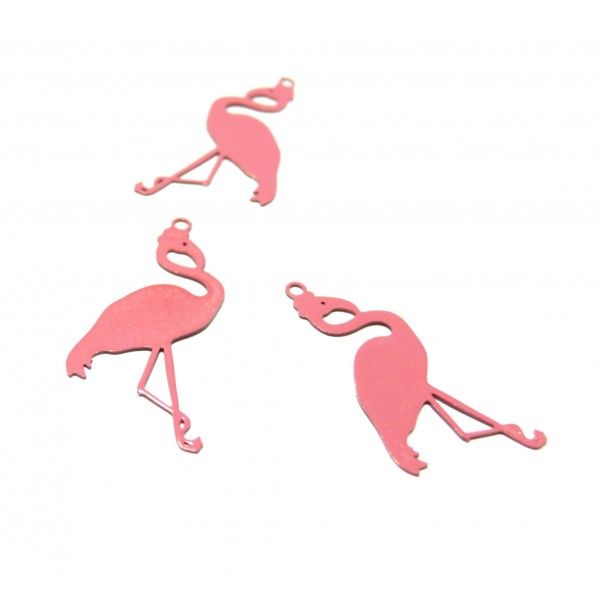 AE117657 Lot de 4 Estampes pendentif  filigrane Flamingo Flamant Rose Rouge 28mm