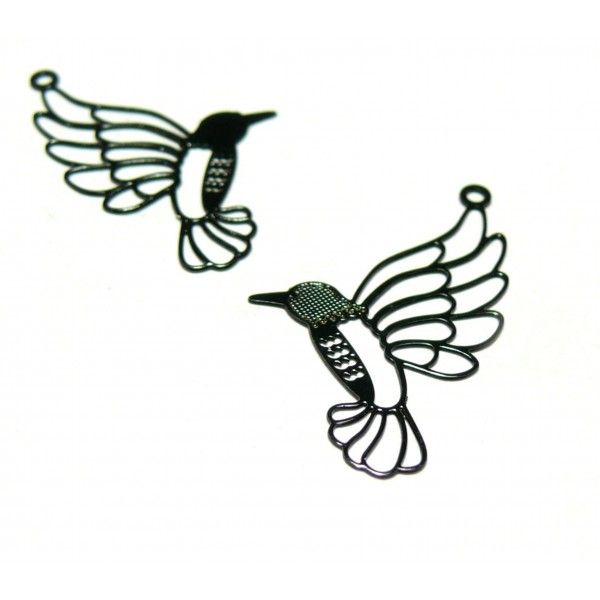 Estampes pendentif filigrane Grand colibri oiseau du paradis Noir 21mm