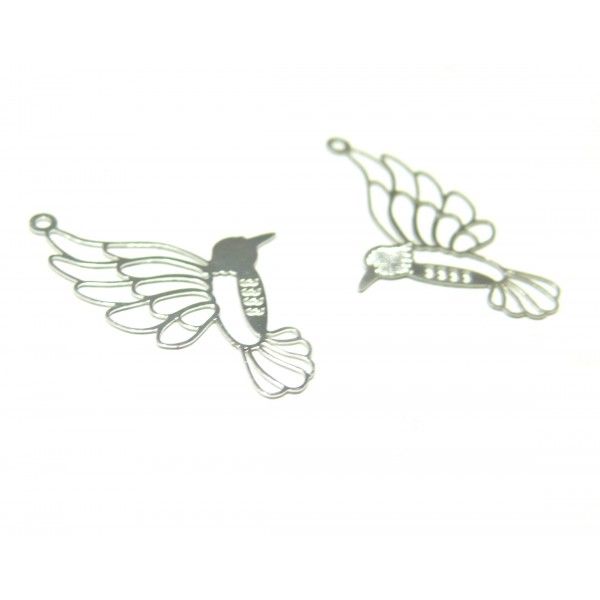 AE112334 Lot de 4 Estampes pendentif  filigrane Grand colibri oiseau du paradis Noir 21mm