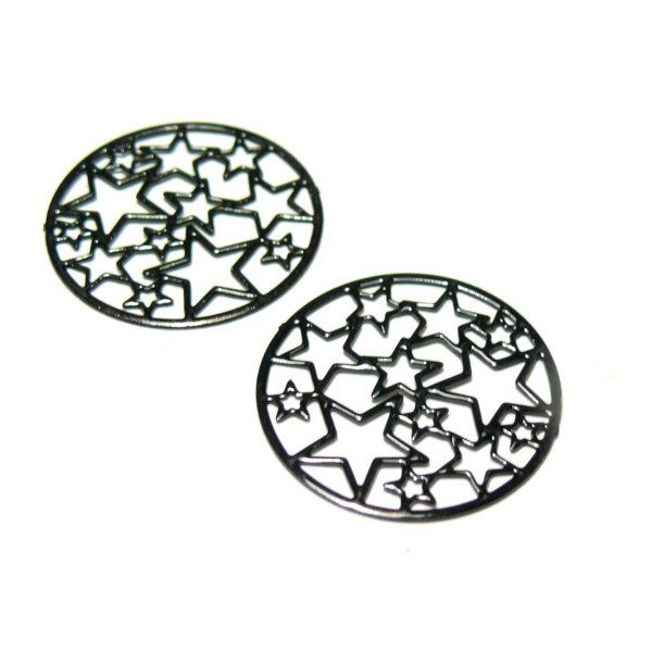 Estampes pendentif connecteur filigrane Multi Etoile Noir 20mm