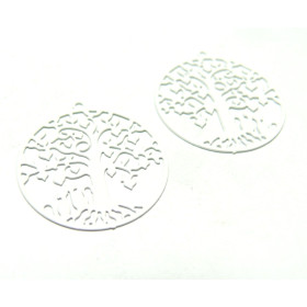 AE117380 Lot de 4 Estampes pendentif  filigrane Arbre à chat Blanc 27mm