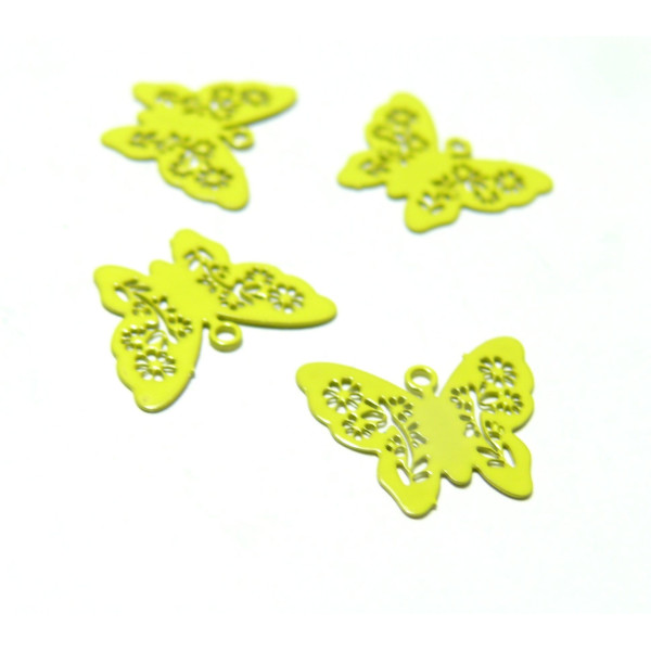 Estampes pendentif connecteur filigrane Papillon Jaune 14mm