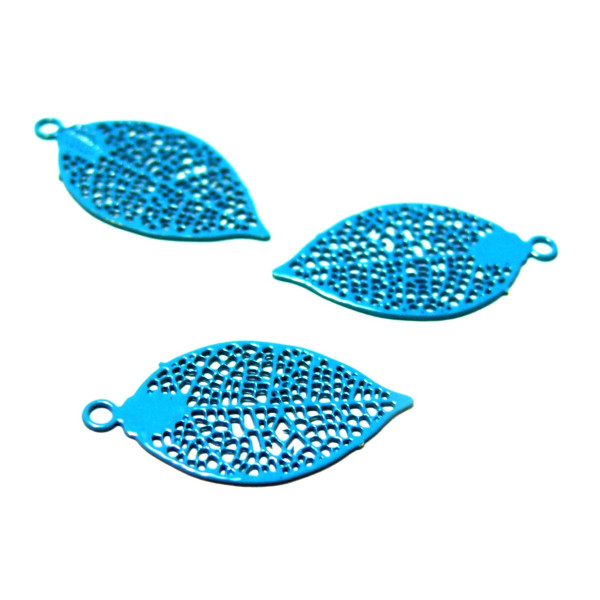 Estampes pendentif filigrane Feuille Bleu Turquoise de 20mm