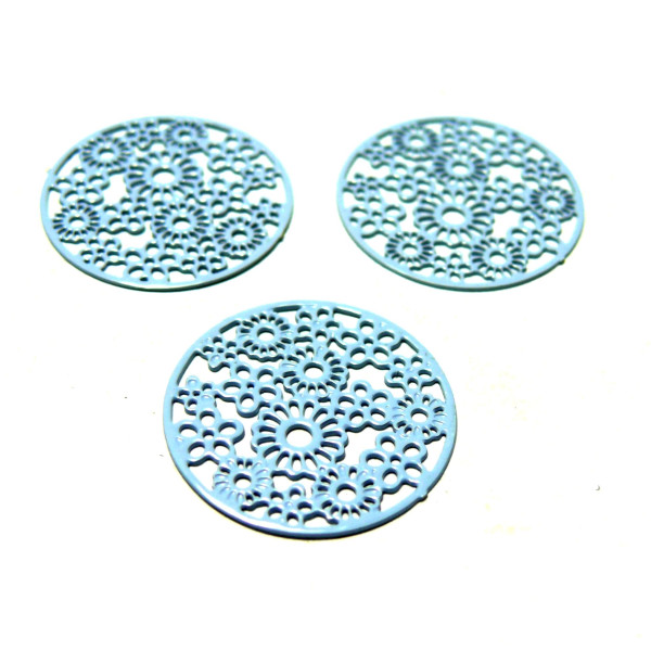 Estampes pendentif connecteur filigrane Multifleurs Bleu Clair de 20mm