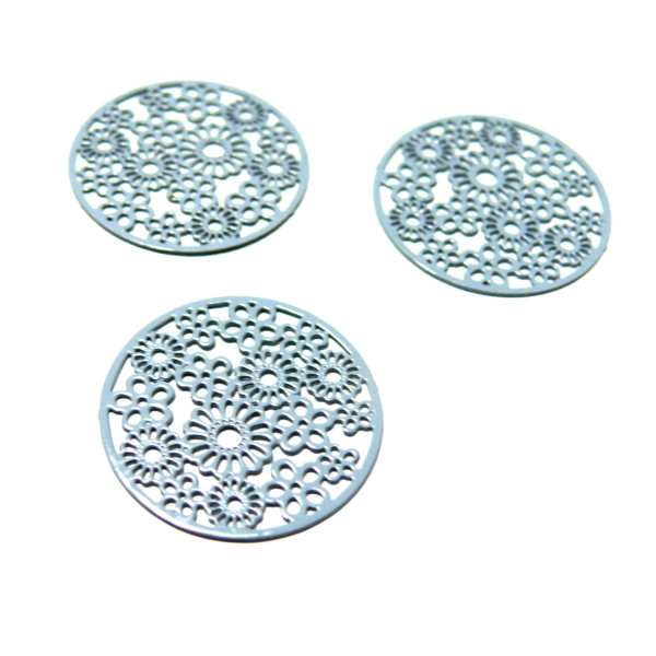AE112265 Lot 4 Estampes pendentif connecteur filigrane Multifleurs Bleu Clair de 20mm