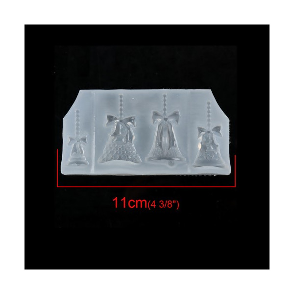 S119420 PAX 1 Moule en Silicone Pendentif 4 cloches Noel Paques pour Creation Fimo Cernit Resine