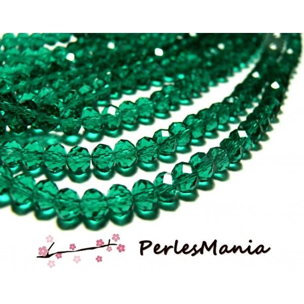 1 fil d'environ 70 perles à facettes rondelles en verre 8 par 10mm Vert emeraude 2J1340