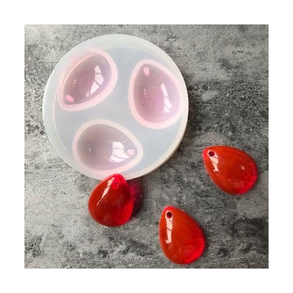 Moule en Silicone  3 Pendentifs gouttes pour Creation Fimo Cernit Resine