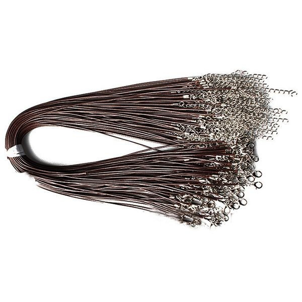 Colliers Ras de Cou, en Corde Ciree Marron 1.5mm, avec chaine d'extension