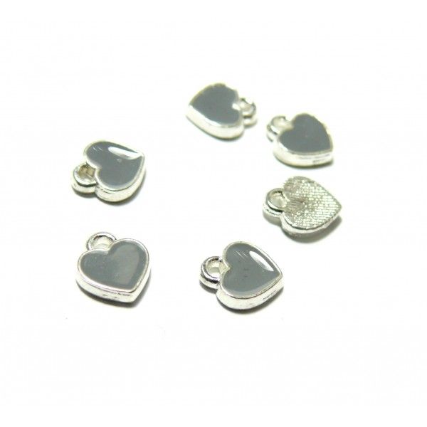 Sequins type Emaille Mini Coeur Gris 7 par 8mm sur une base en métal ARGENT