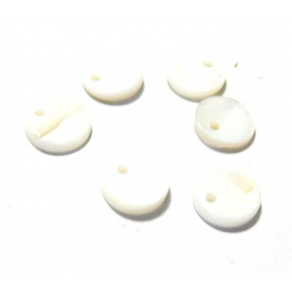 H0258 PAX 30 Perles Pendentifs Nacres Pastilles 8mm Blanche