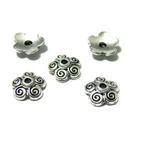 Calottes Coupelles Fleurs à Volutes 10mm Métal Argent Antique