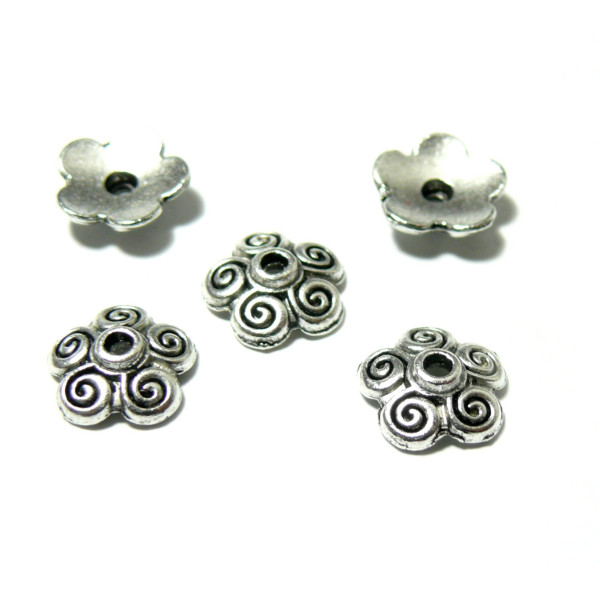 Calottes Coupelles Fleurs à Volutes 10mm Métal Argent Antique