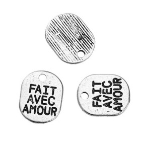 PAX 20 PENDENTIFS BRELOQUES FAIT AVEC AMOUR VIEIL ARGENT 10x8mm S1183036