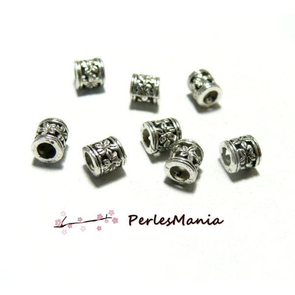 Perles intercalaires TUBE FLEUR 6mm couleur Argent Antique DIY