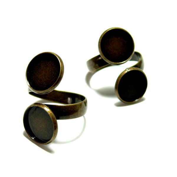 supports de bague ajustables double cabochons 10 mm – Métal couleur bronze