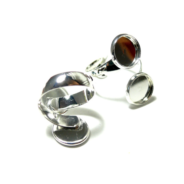 Supports  bague 12mm Double Cabochons métal couleur Argent Platine