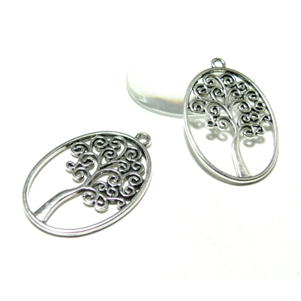 PAX 10 pendentifs Breloque Arbre Ovale Argent Antique 4CM S1185495