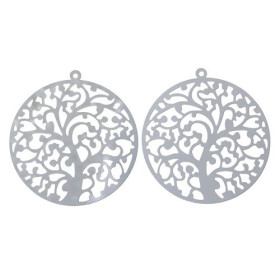 ESTAMPES ARBRE dans CERCLE 40mm ARGENT PLATINE EN ACIER INOXYDABLE