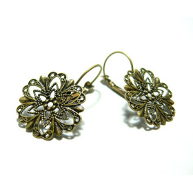 BN28158 PAX 10 Boucles d'oreille Plateau dentelle vintage 21mm couleur Argent Platine Qualité Laiton