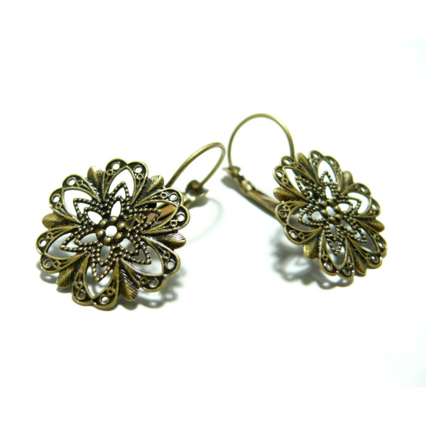 BN28158 PAX 10 Boucles d'oreille Plateau dentelle vintage 21mm couleur Argent Platine Qualité Laiton