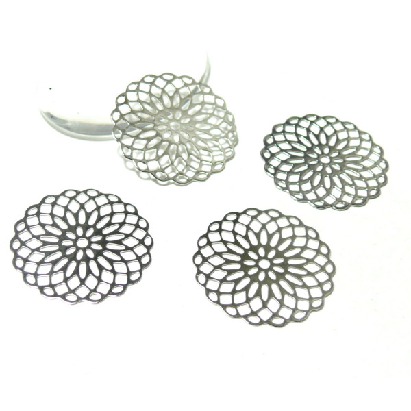 Estampes Pendentif Filigrane Rosace 25mm – Argent Platine – Laiton