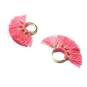 2 pompons breloque passementière Rond Doré couleur Rose