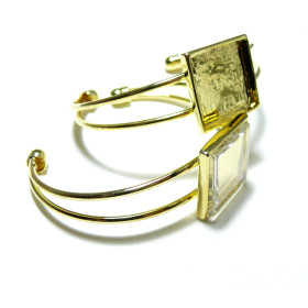 2 pièces: 1 bracelet CARRE BN1124010 Qualité extra 20mm Doré et 1 cabochon carré PLAT en 20mm