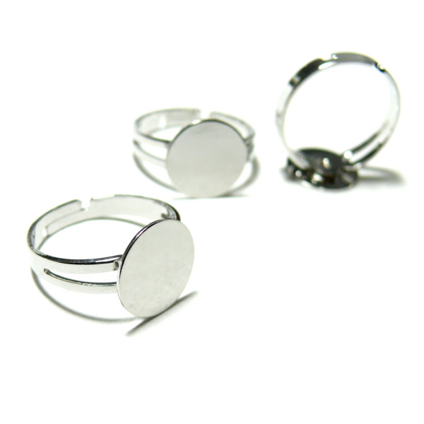 Supports de bague, plateau lisse anneau double 12mm, laiton  finition Argent Platine Rhodié