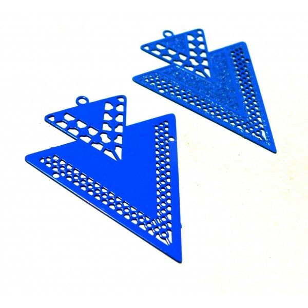 AB113335 Lot 4 Estampes pendentif Geometrique Double Triangle de 40mm Bleu Roi
