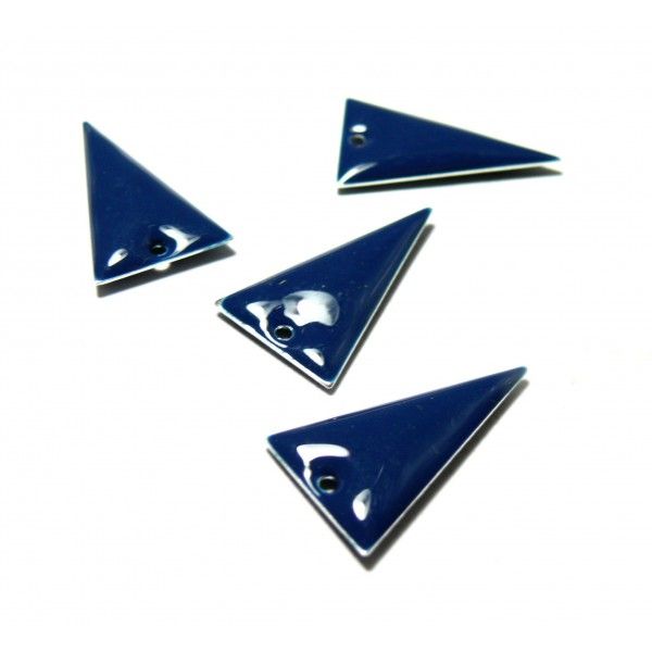 sequins médaillons style émaillés Biface Triangle Bleu Nuit 13mm par 23mm ref 11 sur une base en métal argent