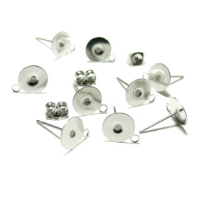 Boucles d'oreille Puce Plateau 8mm avec attache et poussoir en Acier Inoxydable